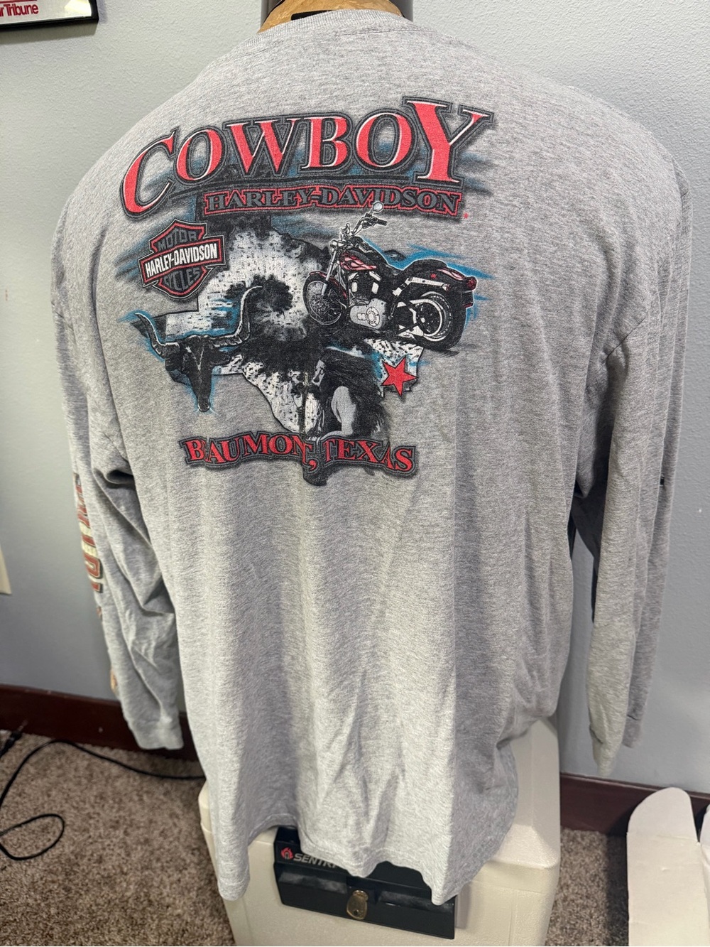 Harley-Davidson Beaumont, TX Men's Long Sleeve Pocket T-Shirt - Gray - Picture 3 of 5